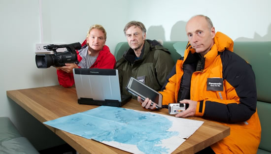 The Polar Explorers with the Panasonic Toughbook Rugged Computer and a Camera  Photo Source: Panasonic