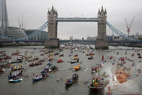 Here you can see some of the ships participating passing under tower bridgeunder tower bridge.   Photo : Terry Seward/MoD.