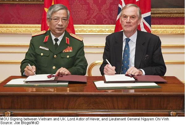MOU Signing between Vietnam and UK. Lord Astor of Hever, and Lieutenant General Nguyen Chi Vinh Source: Joe Blogs/MoD